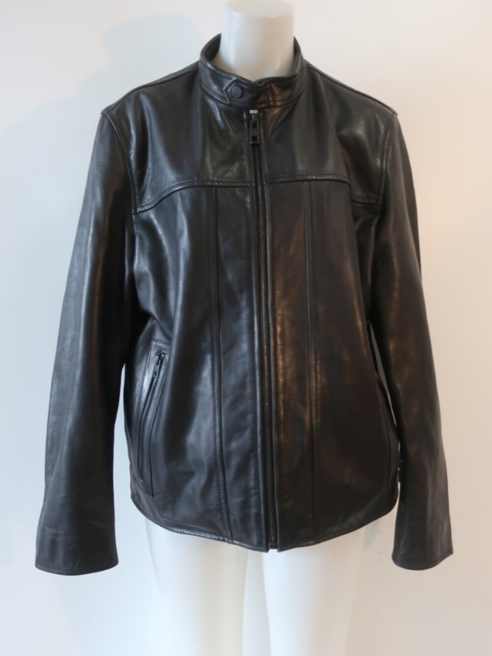 Mens Andrew Marc Black (Item-602) Zip Racer Leather Moto Jacket XL